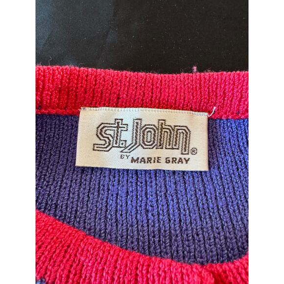 St. John Marie Gray Vintage Sweater Dress 80s Block Pink Purple Button Down Sz M - Picture 5 of 9